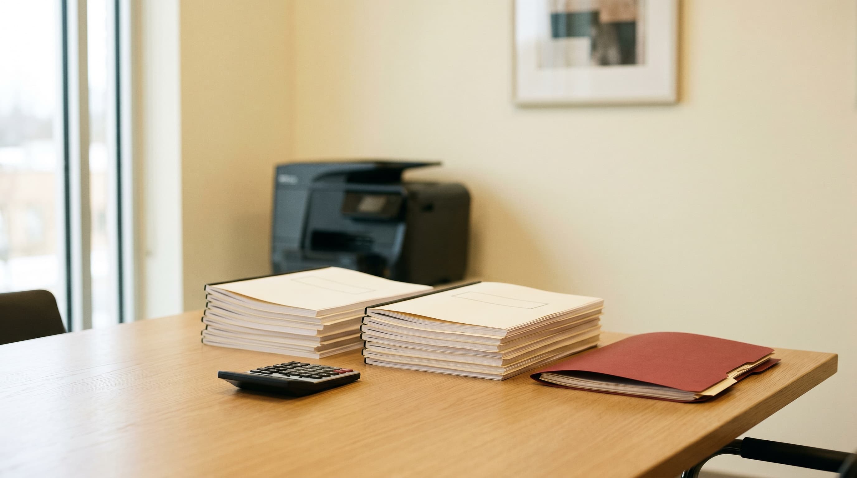 Comparing rental and purchase costs for an office printer at a Gauteng boardroom table