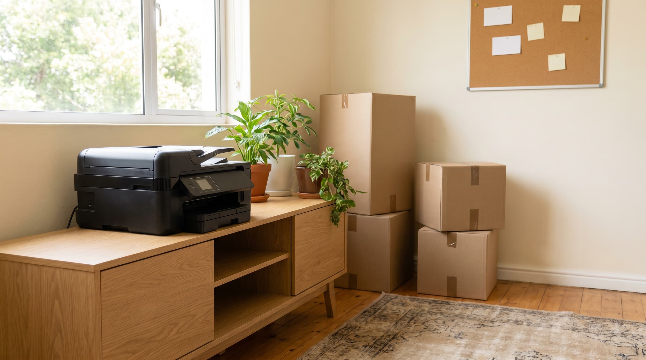 A compact Toshiba printer in a new startup office, ready on flexible rental terms