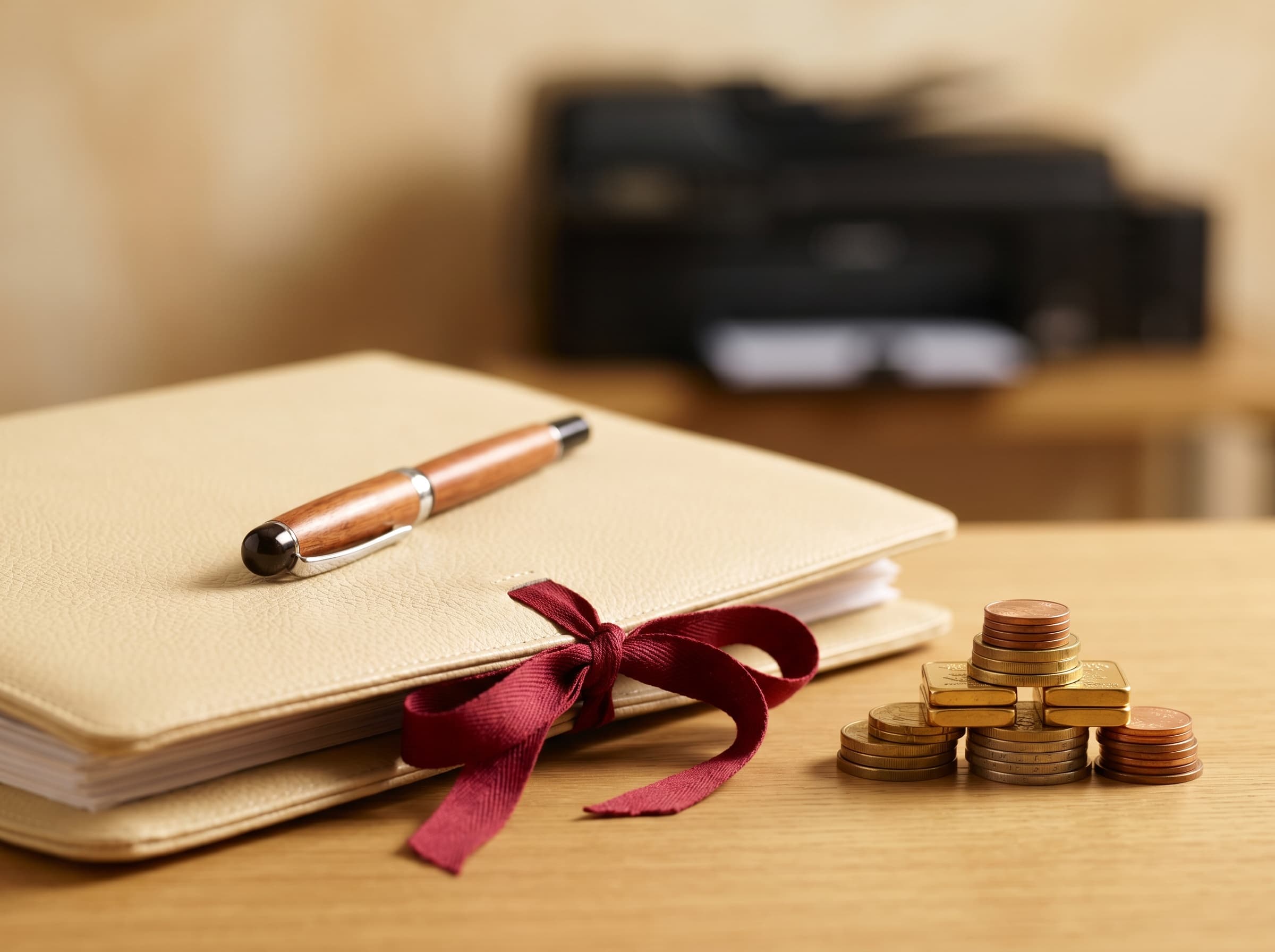 Signed purchase documents and investment planning on an office desk